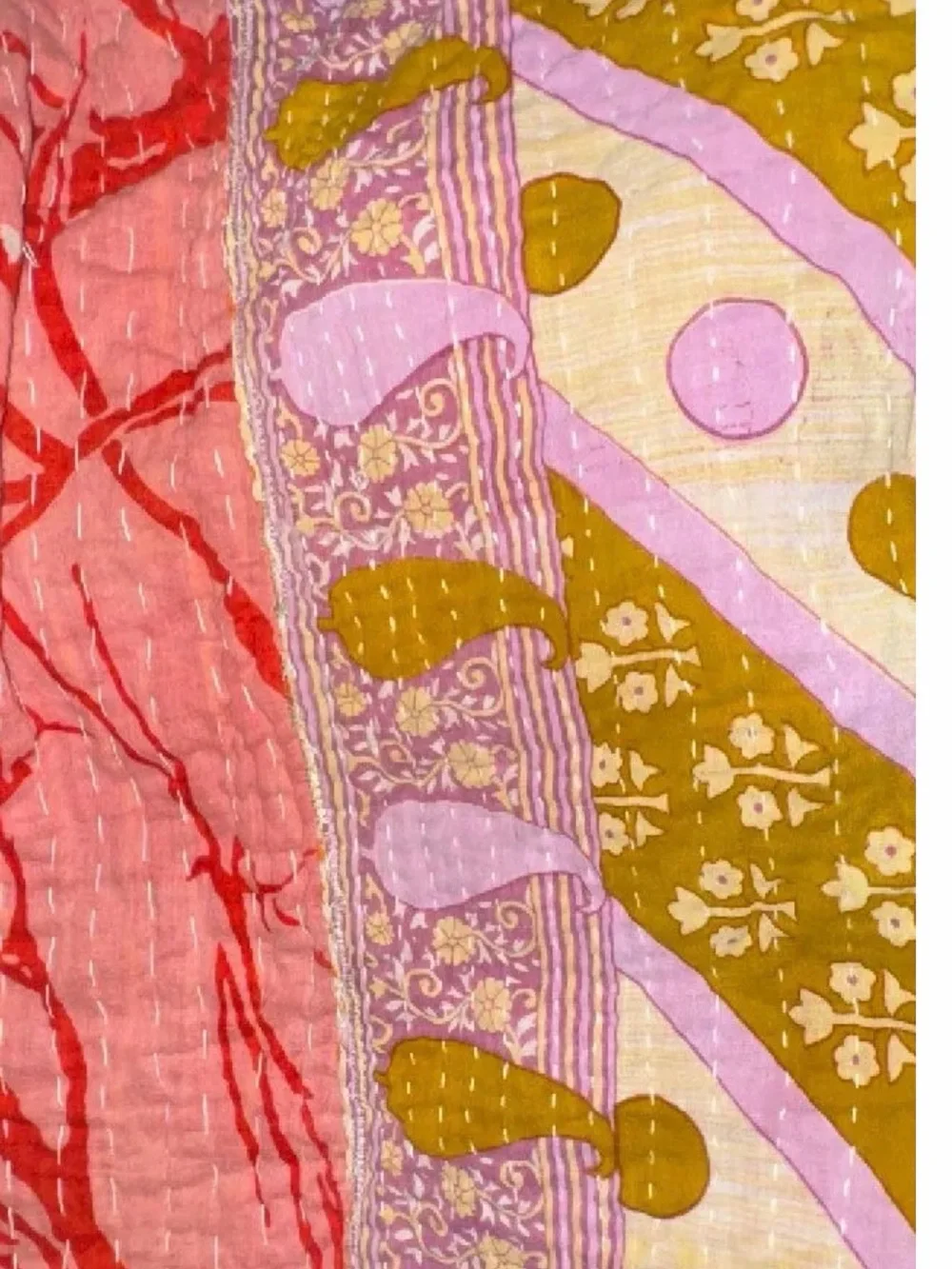 Orange and Olive Leaf-Print Textile Panel